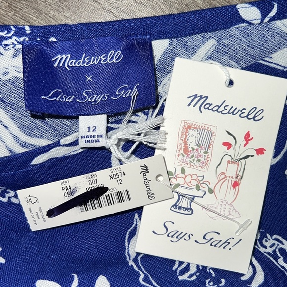 MADEWELL x Lisa Says Gah! One Shoulder Mini Dress Size 12 Linen Blue Greek Beach - Picture 5 of 12